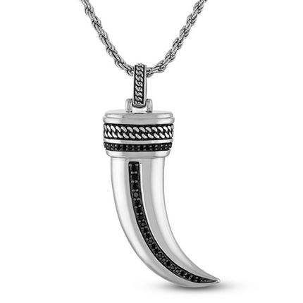 1933 by Esquire Men's Black Diamond Horn Necklace 3/8 ct tw Sterling Silver 22"