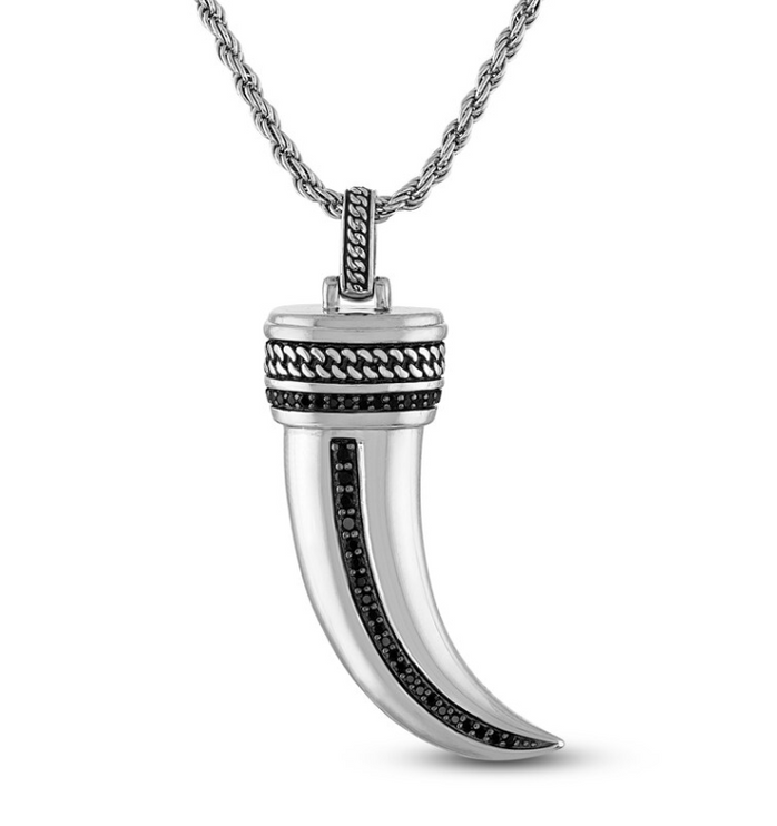 1933 by Esquire Men's Black Diamond Horn Necklace 3/8 ct tw Sterling Silver 22"
