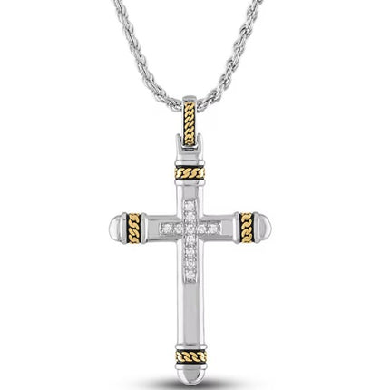 1933 by Esquire Men's Diamond Cross Necklace 1/10 ct tw Round 14K Yellow Gold Plated/Sterling Silver 22"