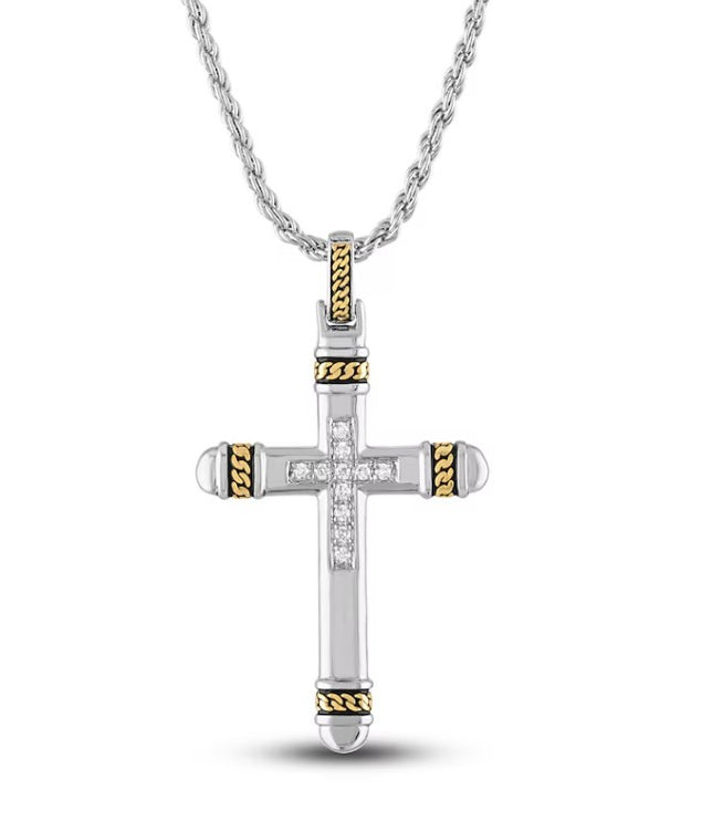 1933 by Esquire Men's Diamond Cross Necklace 1/10 ct tw Round 14K Yellow Gold Plated/Sterling Silver 22"
