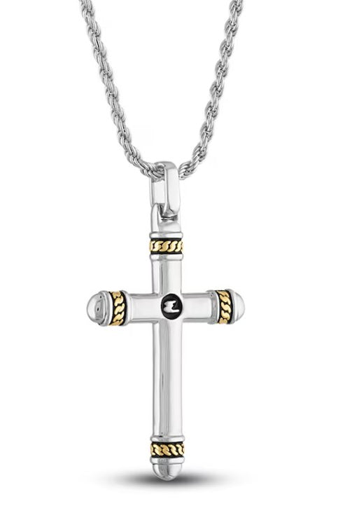 1933 by Esquire Men's Diamond Cross Necklace 1/10 ct tw Round 14K Yellow Gold Plated/Sterling Silver 22"