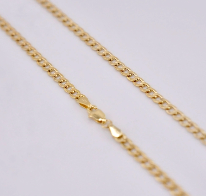 14k Gold Hollow Curb Chain 3mm - 22"