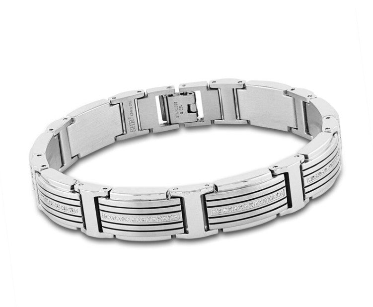 Men's Diamond Bracelet 1/10 ct tw Round Stainless Steel 8.5"
