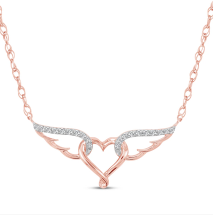 Diamond Heart with Wings Necklace 1/10 ct tw 10K Rose Gold 18"