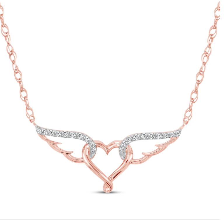 Diamond Heart with Wings Necklace 1/10 ct tw 10K Rose Gold 18"
