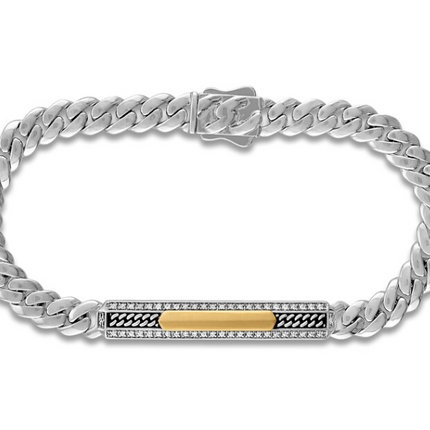 1933 by Esquire Men's Diamond Curb Chain ID Bracelet 1/4 ct tw 10K Yellow Gold & Sterling Silver 8.5"
