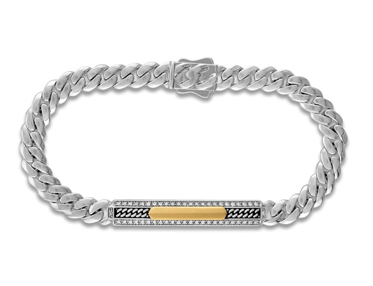 1933 by Esquire Men's Diamond Curb Chain ID Bracelet 1/4 ct tw 10K Yellow Gold & Sterling Silver 8.5"