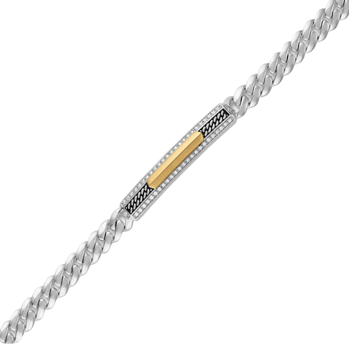 1933 by Esquire Men's Diamond Curb Chain ID Bracelet 1/4 ct tw 10K Yellow Gold & Sterling Silver 8.5"