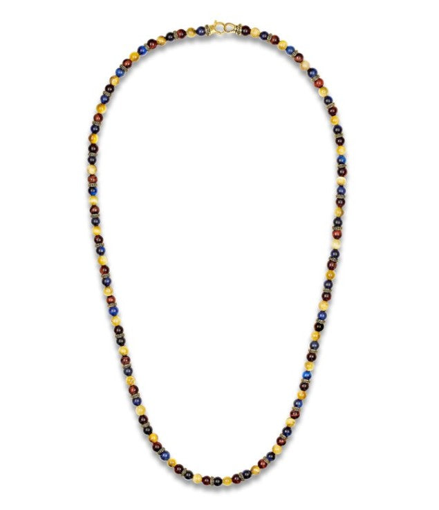 1933 by Esquire Men's Natural Tiger's Eye Necklace 18K Yellow Gold-Plated Sterling Silver 28"