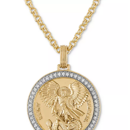 Esquire Men's Jewelry Diamond St. Michael Medallion 22" Pendant Necklace (1/4 ct. t.w.) in 18k Gold-Plated Sterling Silver