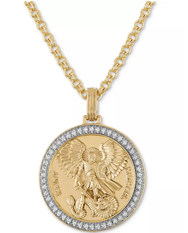 Esquire Men's Jewelry Diamond St. Michael Medallion 22" Pendant Necklace (1/4 ct. t.w.) in 18k Gold-Plated Sterling Silver