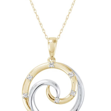 Diamond Accent Swirl Circle Necklace 10K Two-Tone Gold 18"