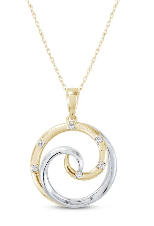 Diamond Accent Swirl Circle Necklace 10K Two-Tone Gold 18"