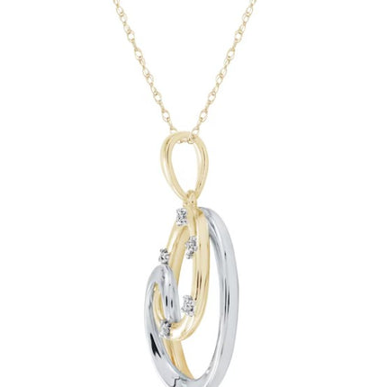 Diamond Accent Swirl Circle Necklace 10K Two-Tone Gold 18"