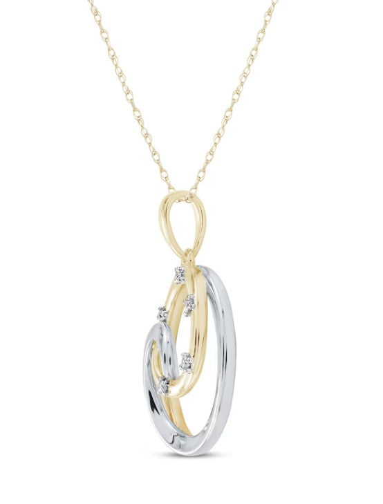 Diamond Accent Swirl Circle Necklace 10K Two-Tone Gold 18"