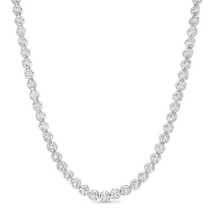 1/2 CT. T.W. Diamond Tennis Necklace in Solid Sterling Silver - 16"