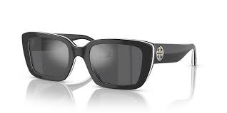 Tory Burch Sunglasses Black White Tri-layer/Grey Mirror Silver