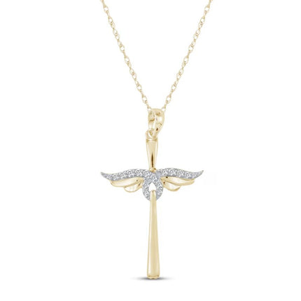 Diamond Winged Cross Necklace 1/15 ct tw 10K Yellow Gold 18"