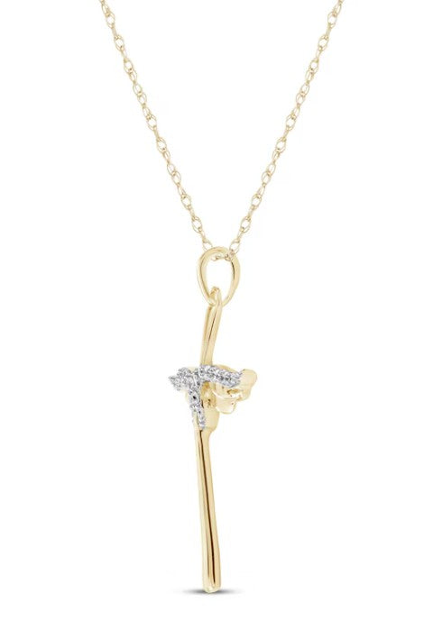 Diamond Winged Cross Necklace 1/15 ct tw 10K Yellow Gold 18"
